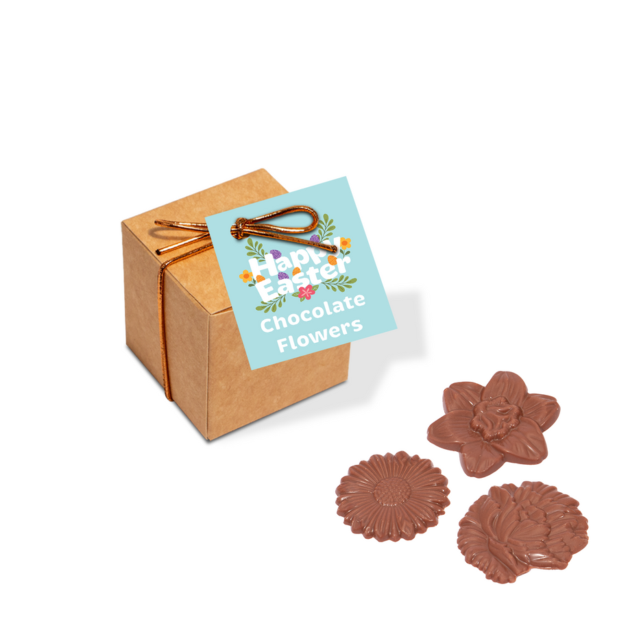 Eco Range - Eco Kraft Cube - Milk Chocolate Flowers - X6