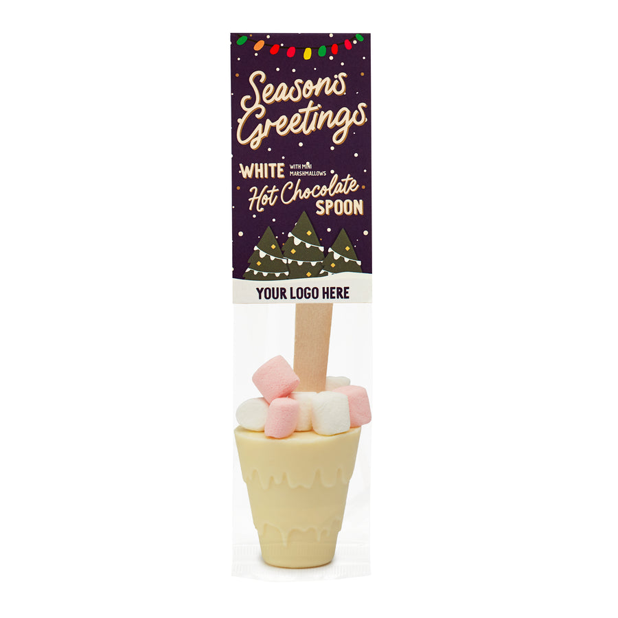 Winter Collection `25 - Eco Info Card - Hot Choc Spoon - White Chocolate - Mini Marshmallows